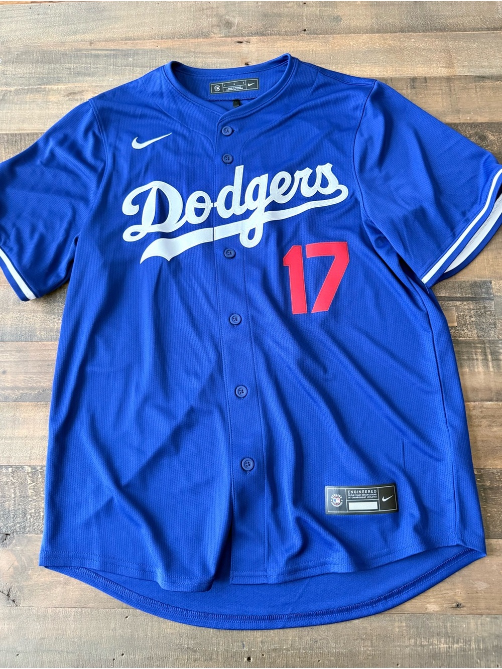 Nike Blue Dodgers Button-Front Baseball Jersey- OHTANI #17